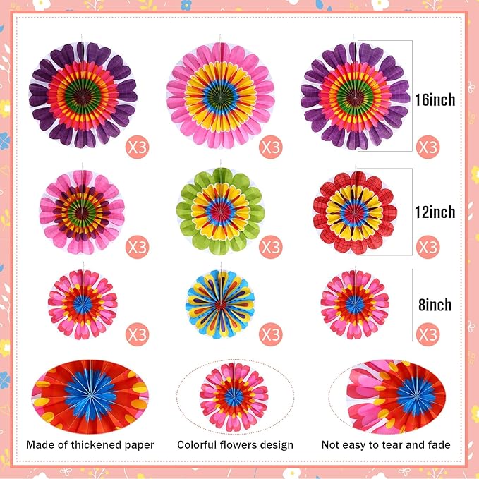 Outus Flower Hanging Decorations Summer Paper Fans Classroom Ceiling Wall Decor - Image 2