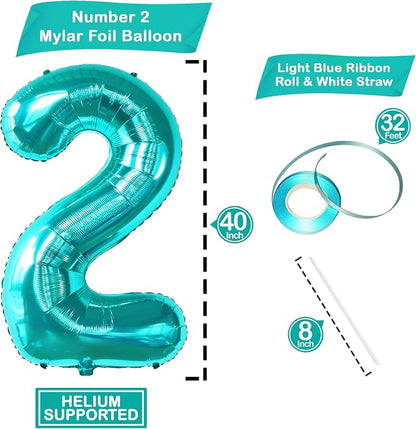 KatchOn Aqua Blue Number 2 Balloon 40 Inch 2nd Birthday Decorations - Image 4