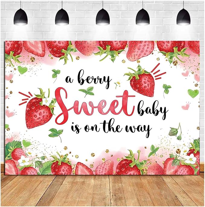 Strawberry Baby Shower Photo Banner Strawberry Girl Baby Shower Newborn Party - Image 2