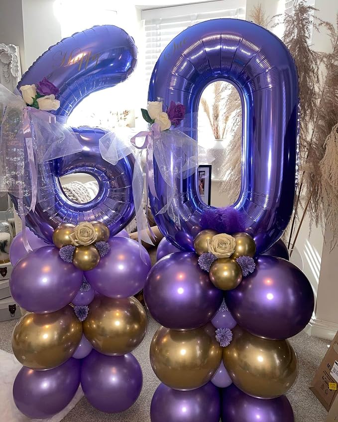 Number 60 Purple Balloons 40 Inch Giant Purple Foil 60 Helium Balloons - Image 5