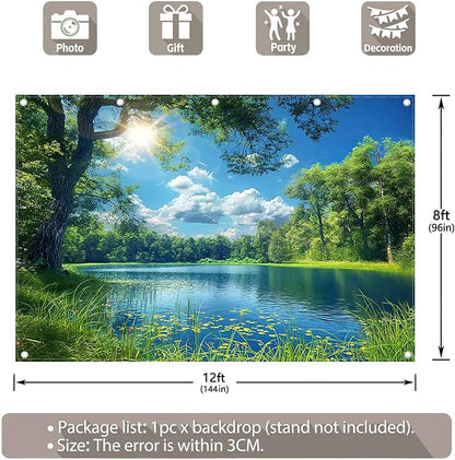 Fabric 12x8ft Lake Natural Scenery Backdrop River Camp Banner | Mountain Forest - Image 3