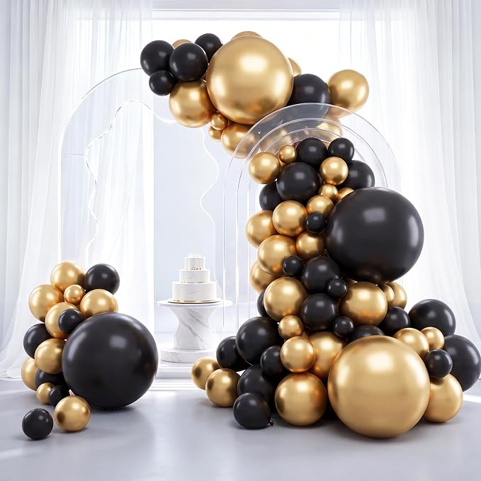 RUBFAC Black and Gold Balloons 129pcs Different Sizes 18 12 10 5 Inch | Latex by RUBFAC