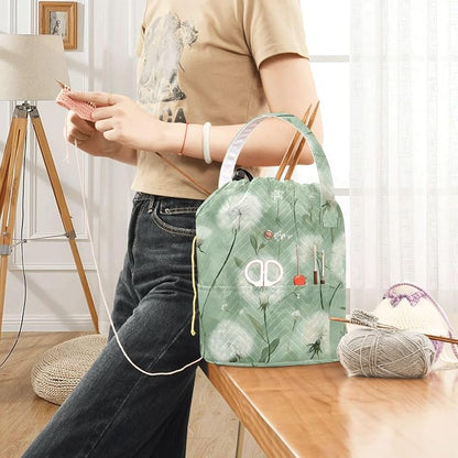 Dreamy Green Dandelions Yarn Bag Small Crochet Bag Drawstring Yarn Storage - Image 6
