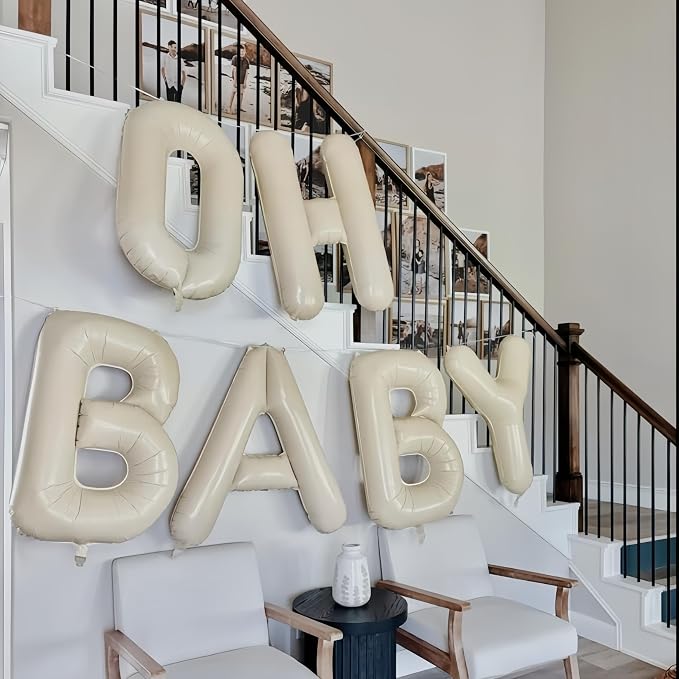 40 Inch Beige OH BABY Balloon for Baby Shower, Large Cream White Oh Baby - Image 6