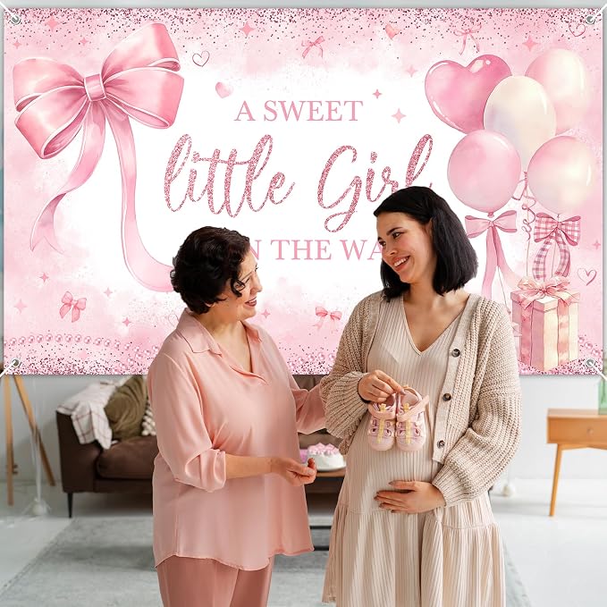 Pink Bow Baby Shower Banner Girl Baby Shower Party Decorations A Sweet Little - Image 7