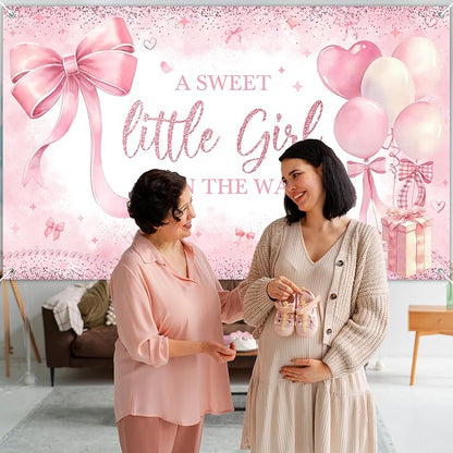 Pink Bow Baby Shower Banner Girl Baby Shower Party Decorations A Sweet Little - Image 7