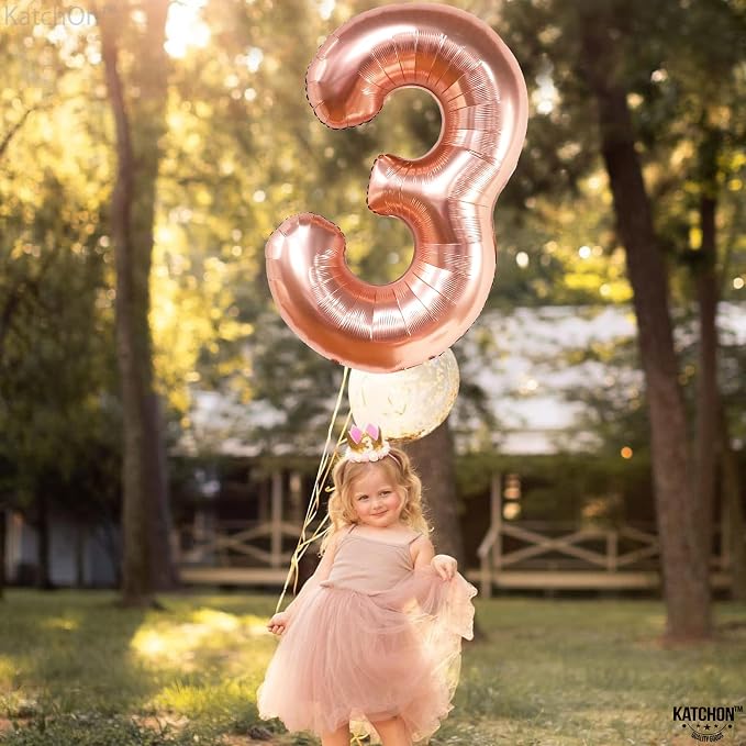 KatchOn Rose Gold Number 3 Balloon 40 Inch, Birthday Decorations - Image 3