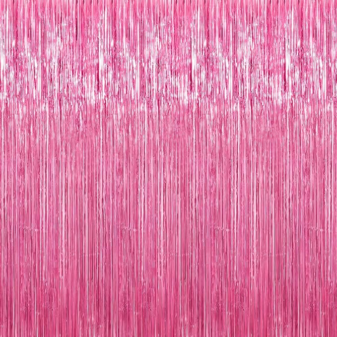 Crosize 8 Pack Pink Party Streamers Backdrop, 3.3 x 9.9 ft | Tinsel Foil Fringe by Crosize