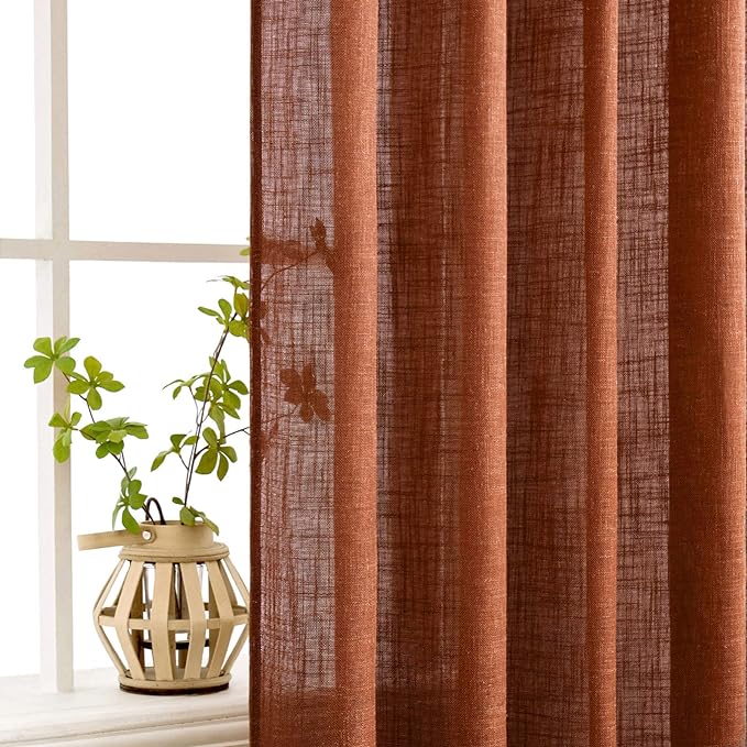 MIULEE Burnt Orange Fall Linen Curtains 52x72 Inch - Image 5