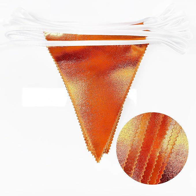 Orange Party Decorations Metallic Fabric Triangle Pennant Banner Flag Bunting - Image 3