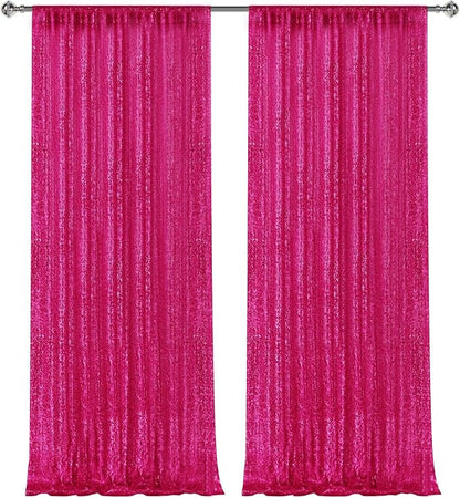 2×8FT-2PCS Hot Pink Sequin Backdrop Curtains Panels, Fuchsia Photography by Pufogu