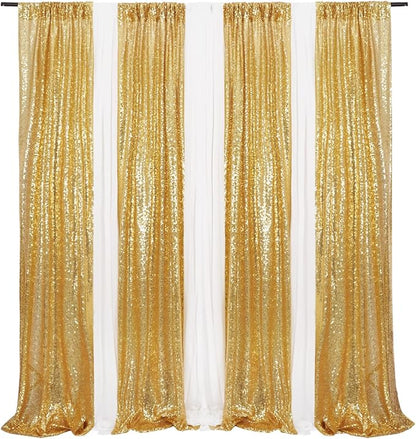 Poise3EHome Gold Sequin Backdrop Curtain, 2 Panels 2Ft x 8Ft Glitter - Image 7