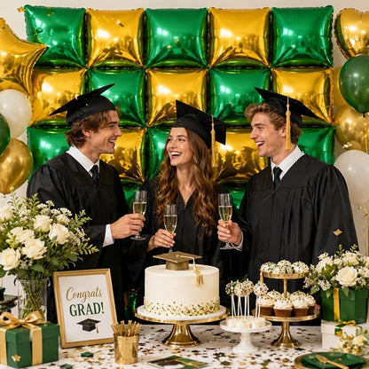 Metallic Dark Green and Gold Double Sided Square Foil Balloons Wall, 19 Inches - Image 7