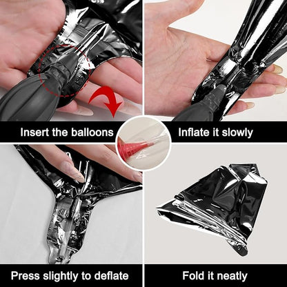 6Pcs Black Silver Round Foil Balloons, 22inch 4D Metallic Silver Black Balloons - Image 6