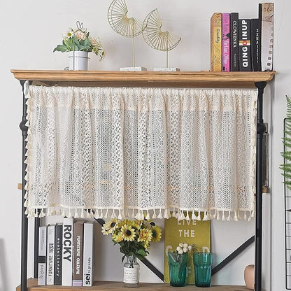 Sutuo Home Beige Boho Lace Short Curtain 36 inch Length - Image 3