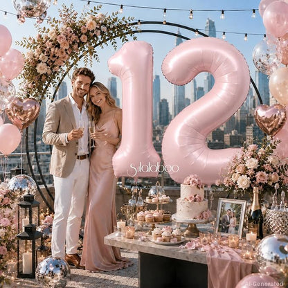 40 Inch Light Pink Number 12 Balloon 0-9 12th Foil Big Giant | Digital - Image 2
