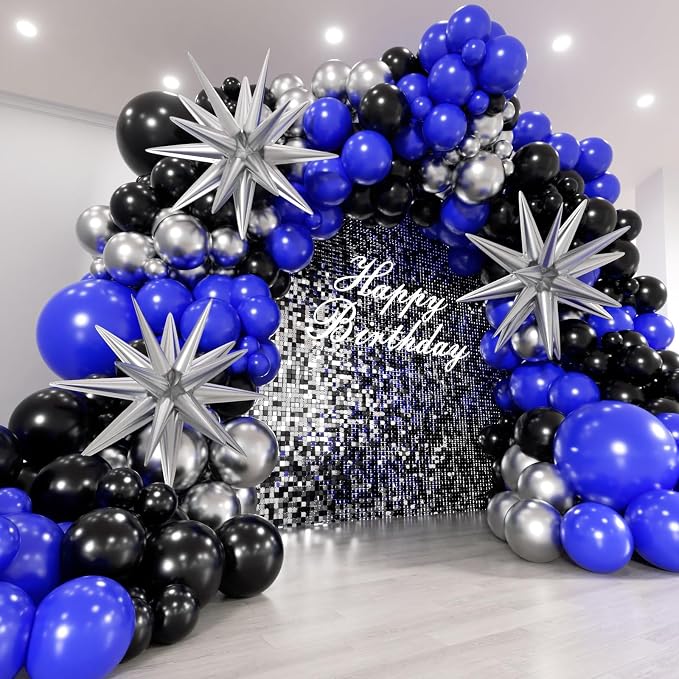 Royal Blue and Black Balloons Arch Garland Kit by Unknown
