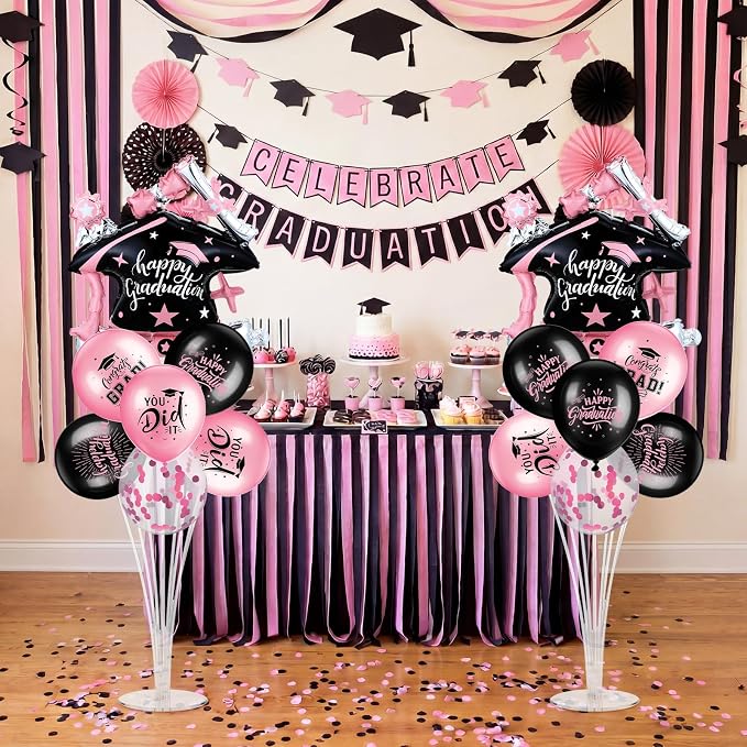 Jenaai Pink and Black 27 Pcs 2026 Graduation Balloon Centerpiece - Image 2