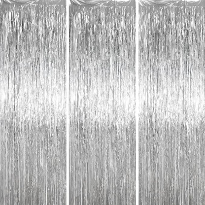 Voircoloria Silver Foil Fringe Backdrop Curtains, Birthday Party Decorations by Voircoloria