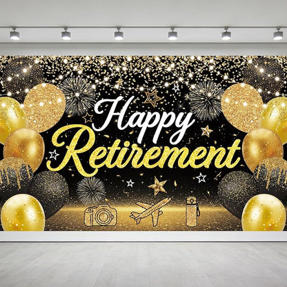 Large Black Gold Happy Retirement Decorations Banner by Unknown