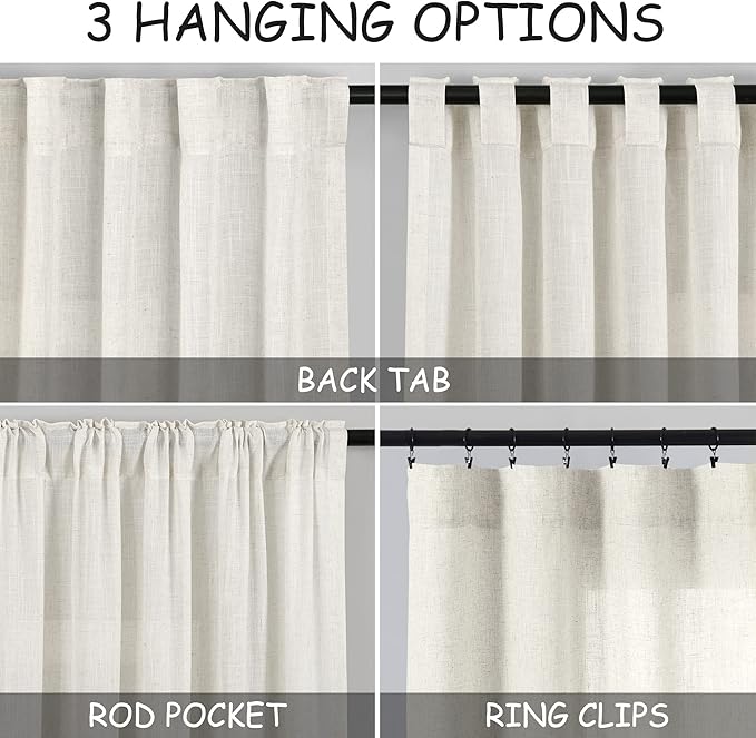 Linen Cream Curtains 228 Inch Extra Long - Image 2