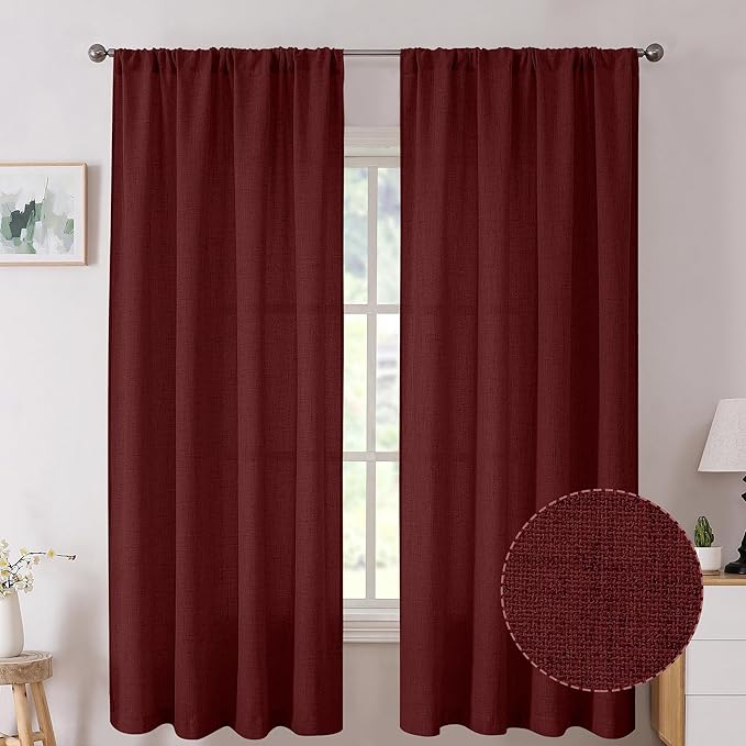 Tollpiz Short Linen Curtains Living Room Rod Pocket Semi Sheer Curtain Burlap by Tollpiz