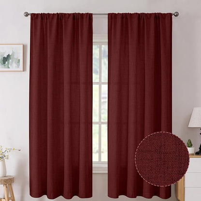 Tollpiz Short Linen Curtain Bedroom Rod Pocket Semi Sheer Curtains Burlap Light by Tollpiz