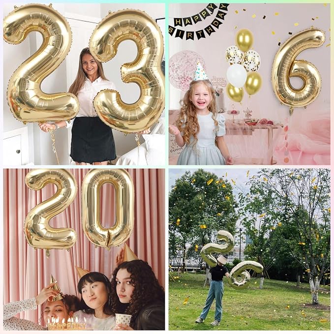 Light Gold 26 Number Balloons 40 Inch Giant Champagne Gold Birthday Numbers | - Image 2