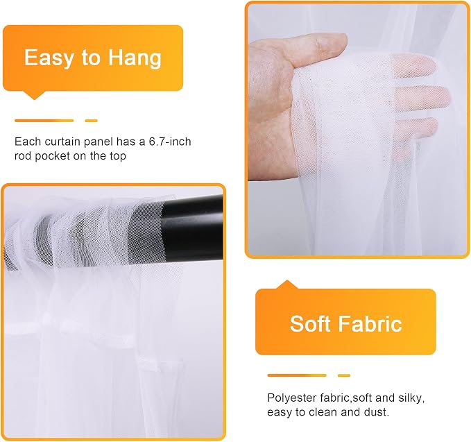 Tulle Backdrop Curtains with Lights Sheer Ivory Curtain Backdrop 20x8ft | Tulle - Image 3