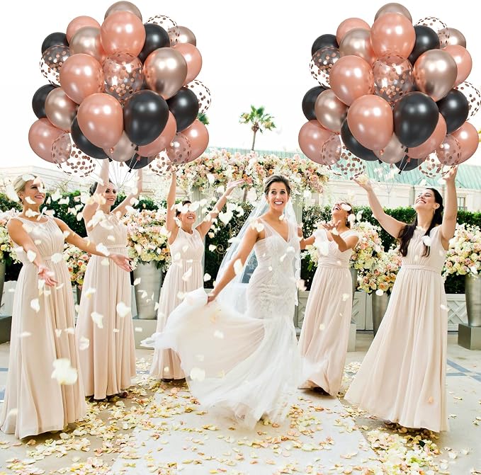 Metallic Rose Gold & Black Pearl Balloons - Image 8