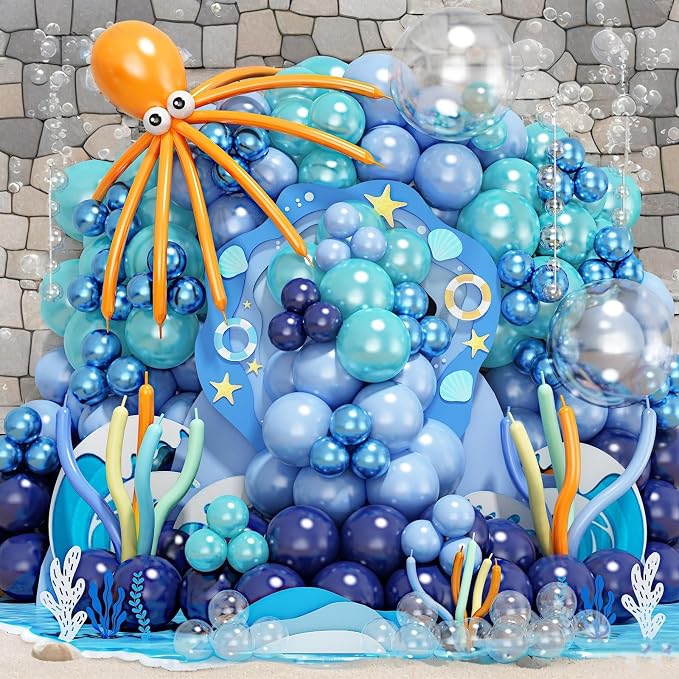 202 PCS Under the Sea Party Decorations Balloons Arch, Teal Blue Balloon Arch by Jobkoo
