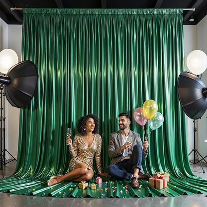 10x10 ft Dark Green Glitter Backdrop Curtain - Image 4