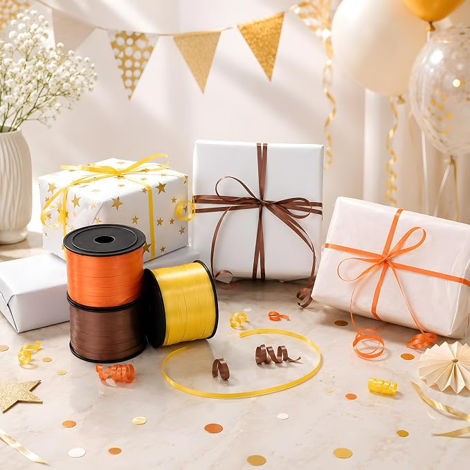 BEISHIDA 3 Pack 100 Yard Matte Orange Brown Yellow Curling Crimped Ribbon - Image 4