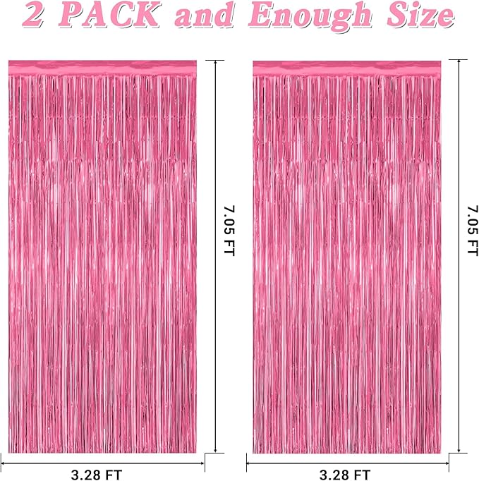 2 Pack Pink Party Decorations, 3.28 FT x 7.05 FT Pink Backdrop, Metallic Tinsel - Image 2