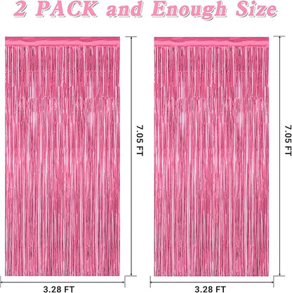 2 Pack Pink Party Decorations, 3.28 FT x 7.05 FT Pink Backdrop, Metallic Tinsel - Image 2