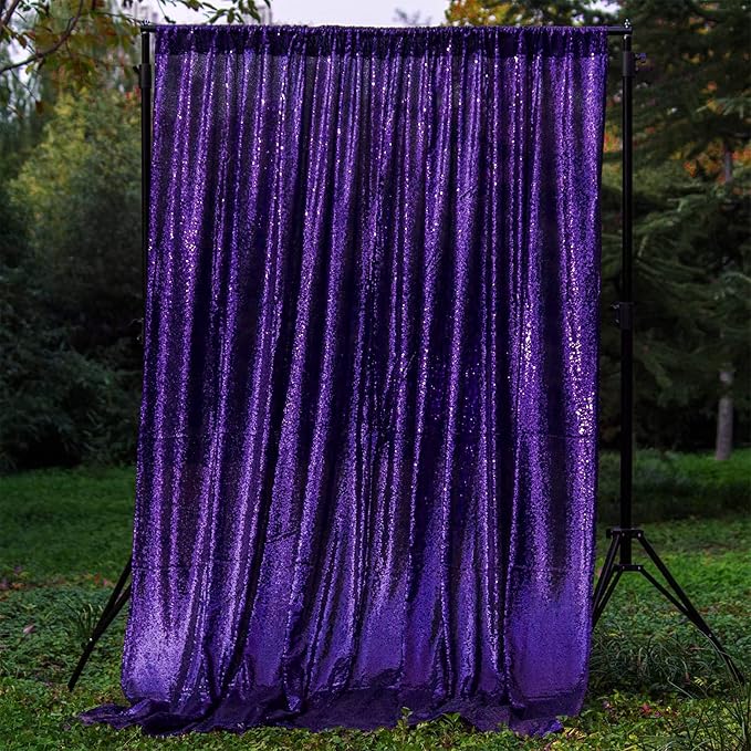 JYFLZQ Purple Sequin Backdrop Curtains 8ft x 8ft 1 Panel Glitter Photo Booth - Image 5