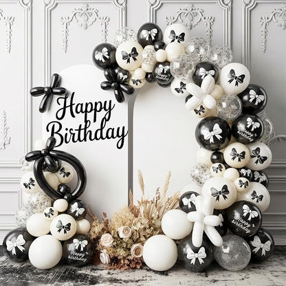 Black Bow Balloons, 12 Inch Black White Bow Printed Balloon - Image 5