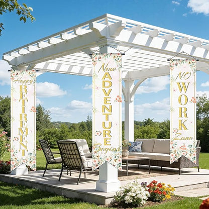 3Pcs Retirement Porch Sign Door Hanging Banner Floral Happy Retirement Banner - Image 6
