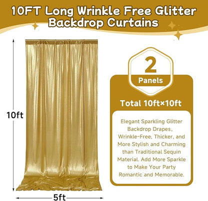 10ftx10ft Thick Gold Glitter Backdrop Curtain Panels - Image 5