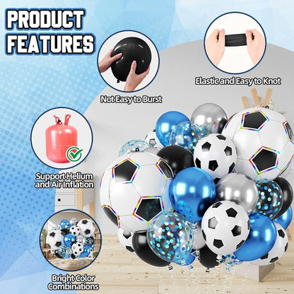 Biapian Soccer Balloons, Metallic Blue Silver Balloons - Image 3