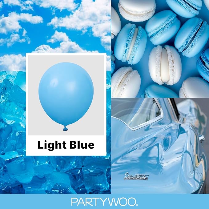 PartyWoo Light Blue Balloons 152pcs Baby Pastel Blue Color Different Sizes | 18 - Image 2