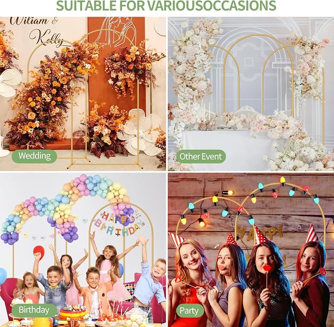 2 Pack Metal Arch Backdrop Stand 7.2FT, 6FT Wedding Balloon Floral Frame | - Image 5
