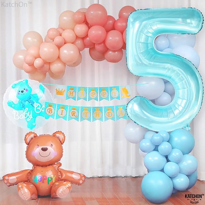 KatchOn Light Blue 5 Balloon Number 40 Inch | Light Blue Number 5 Balloon - Image 2