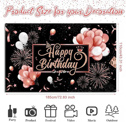 Blulu Happy Birthday Backdrop Banner Sign Poster Large Fabric Glitter Balloon - Image 2
