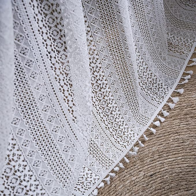 Sutuo Home Boho Sheer Curtain 108 Inches Long, Crochet Lace - Image 4