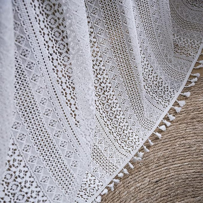 Sutuo Home Boho Sheer Curtain 108 Inches Long, Crochet Lace - Image 4
