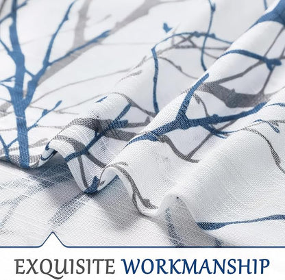 FMFUNCTEX Linen Blue White Semi Sheer Print Curtains 72 Inch Long 2 Panels | - Image 7