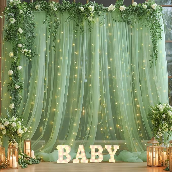10x10ft Olive Green Tulle Backdrop Curtain - Image 5