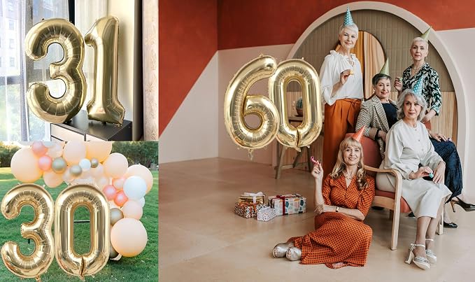Light Gold Number 55 Foil Balloons 40 Inch White Gold 66 Mylar Balloon | 55th - Image 3