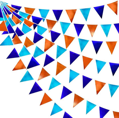 Orange Blue Party Decorations Metallic Fabric Triangle Pennant Flag Bunting by pinkblume